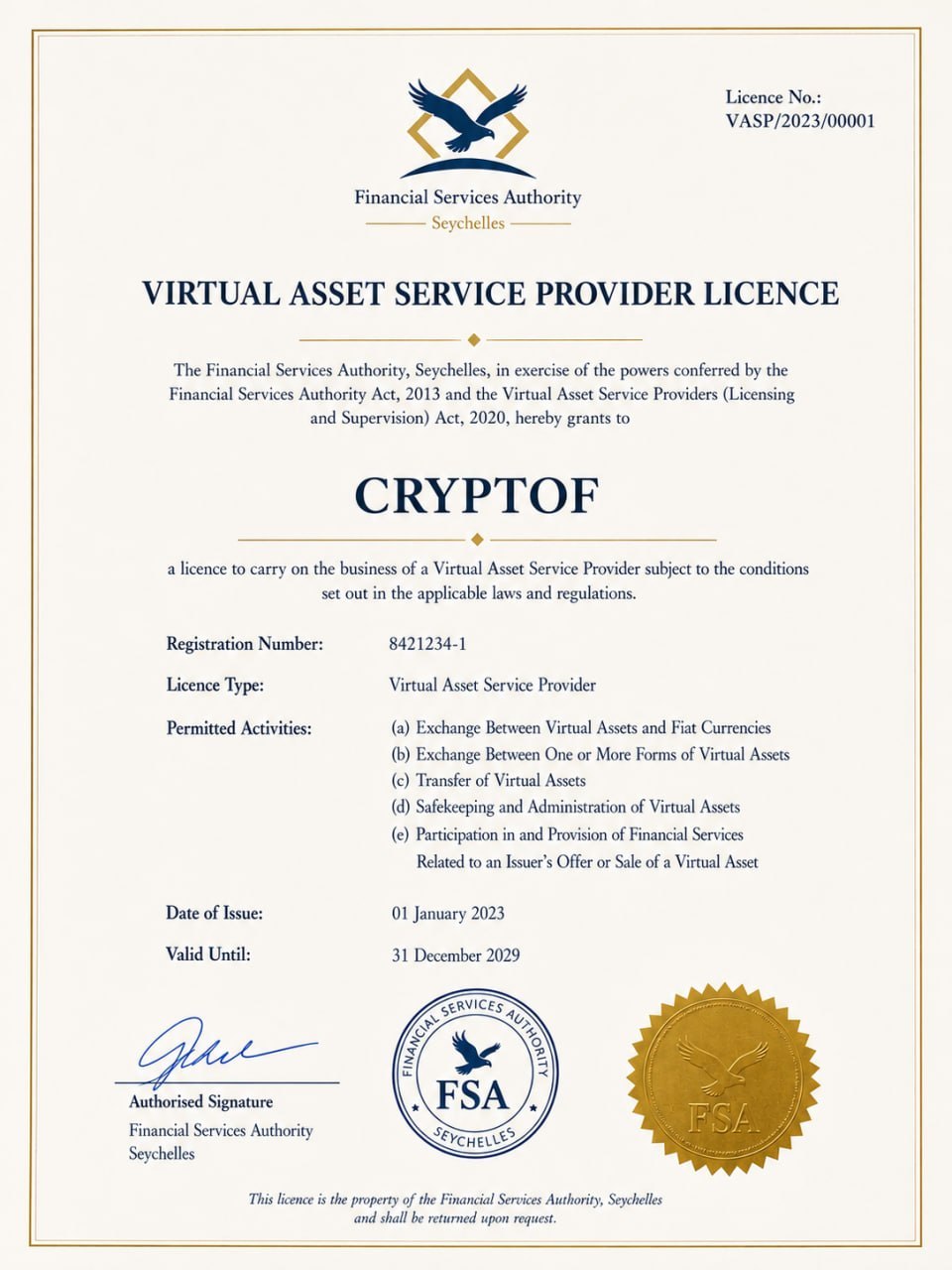 Licensing document provided for review